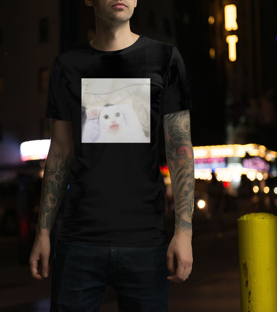 Cursed Cat Meme Funny Distorted Face Filter Selfie T-Shirt