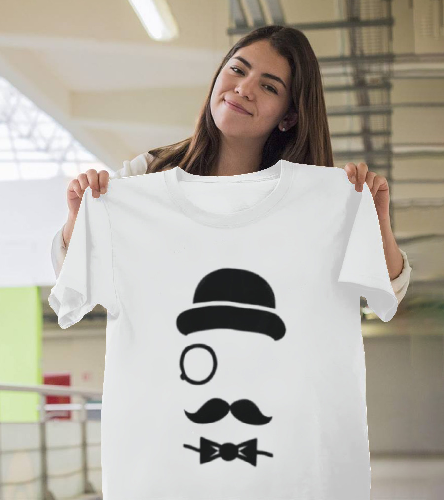 Bowler Hat Monocle Mustache Bow Tie T-Shirt