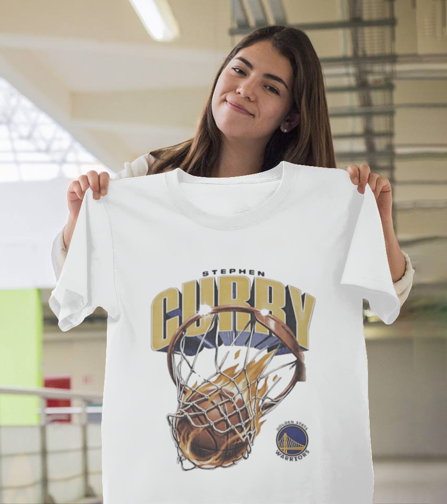 Stephen Curry Golden State Warriors Flaming Basketball Net T-Shirt