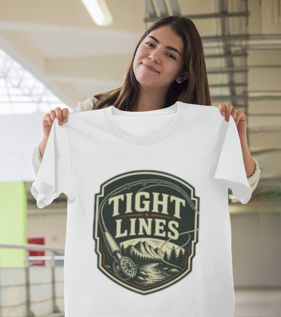 Tight Lines Fishing Mountain River Nature Fly Rod T-Shirt