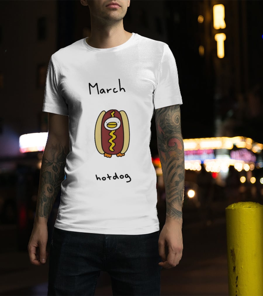 March Hotdog Cartoon Character With Food Animal T-Shirt