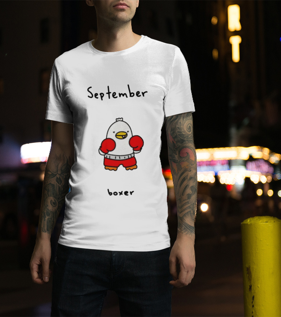 September Boxer Duck Boxing Red Gloves Whimsical Bird T-Shirt