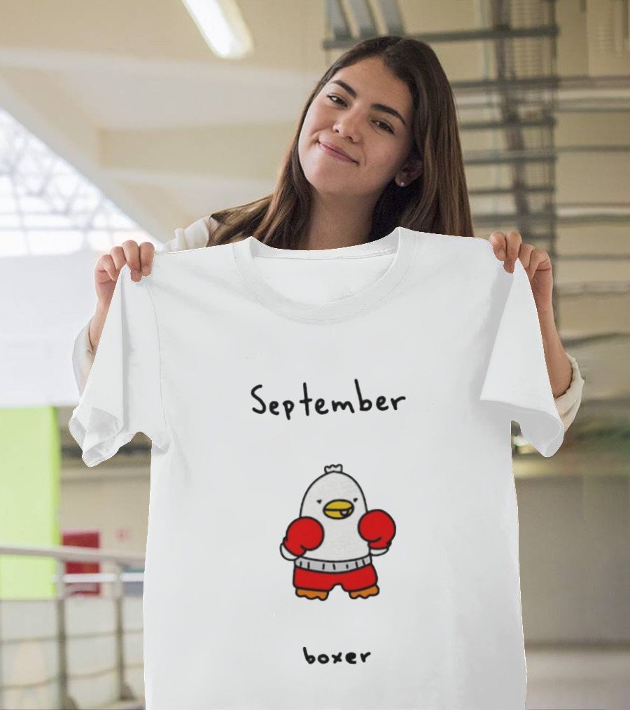 September Boxer Duck Boxing Red Gloves Whimsical Bird T-Shirt