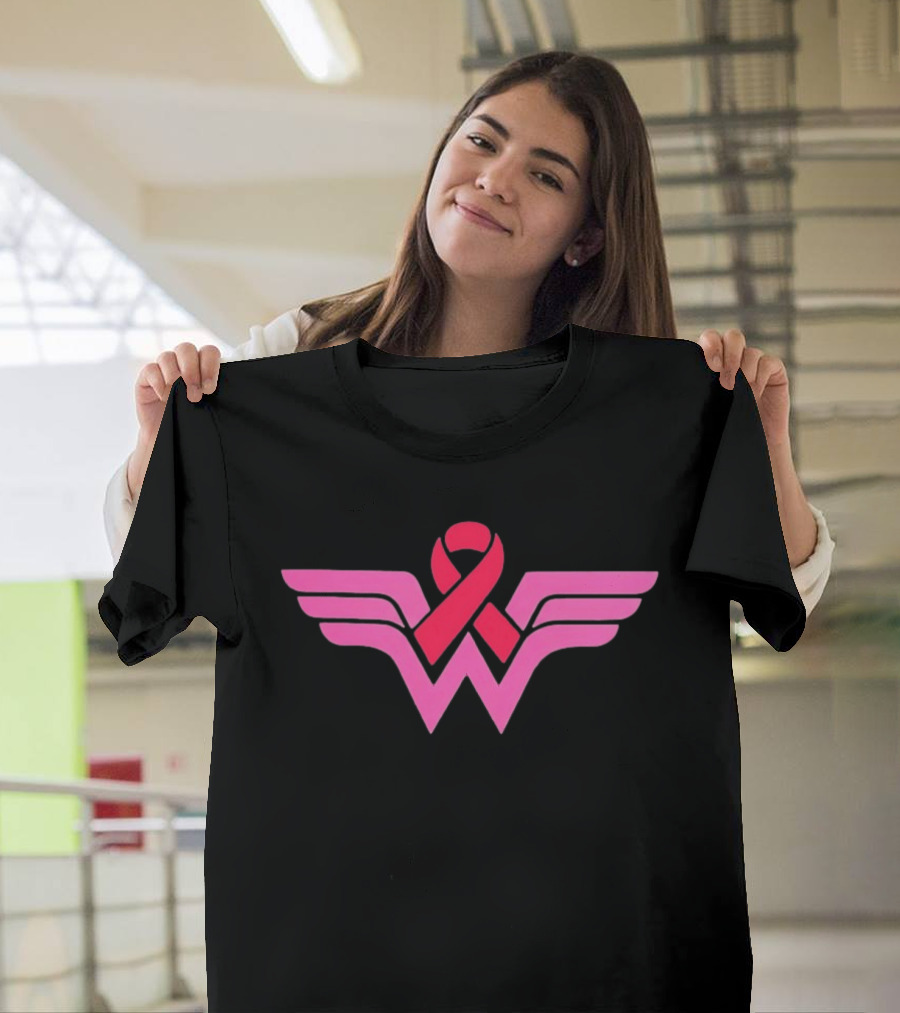 Pink Wing Shaped Ribbon Breast Cancer Awareness Hero T-Shirt