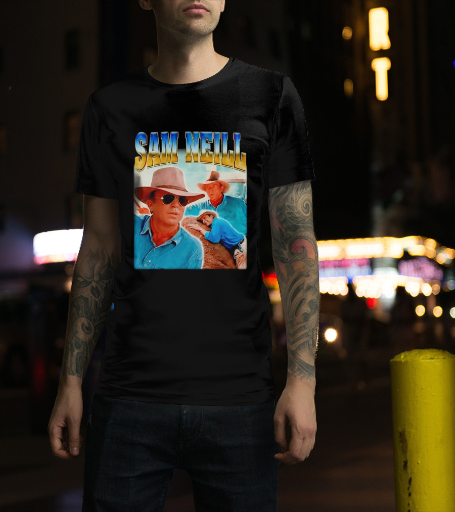Sam Neill Vintage Style Cowboy Collage T-Shirt