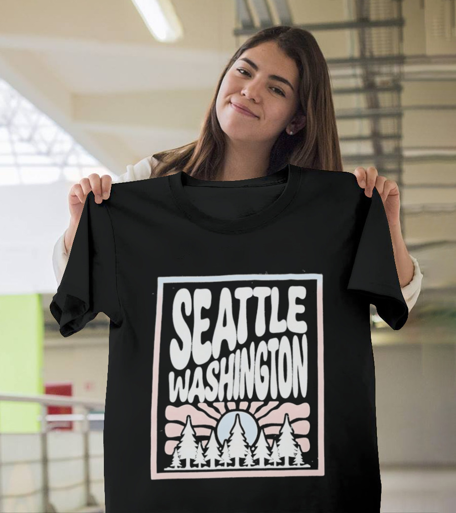 Seattle Washington Sunburst Pine Trees T-Shirt