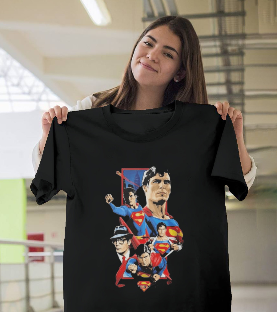 Superman Christopher Reeve Richard Donner Vintage Comic Collage T-Shirt