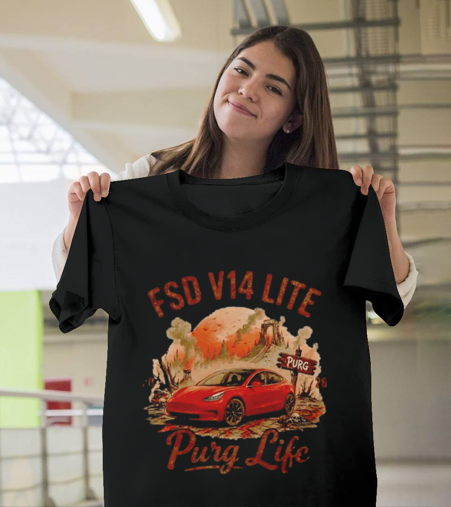 FSD V14 Lite Purg Life Tesla Car Adventure Distressed T-Shirt