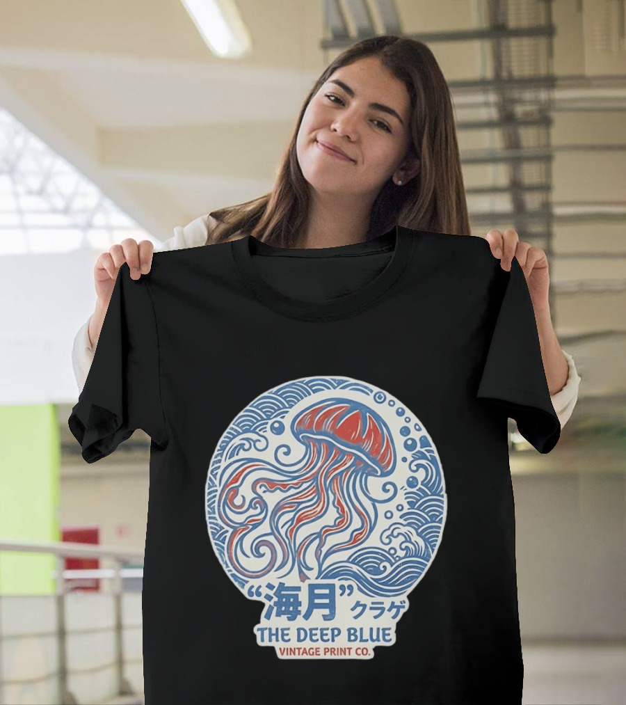Vintage Print Co The Deep Blue Jellyfish Ocean T-Shirt