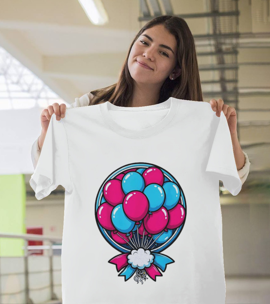 Balloon Bouquet Cartoon Vibrant Pink And Blue Celebration T-Shirt
