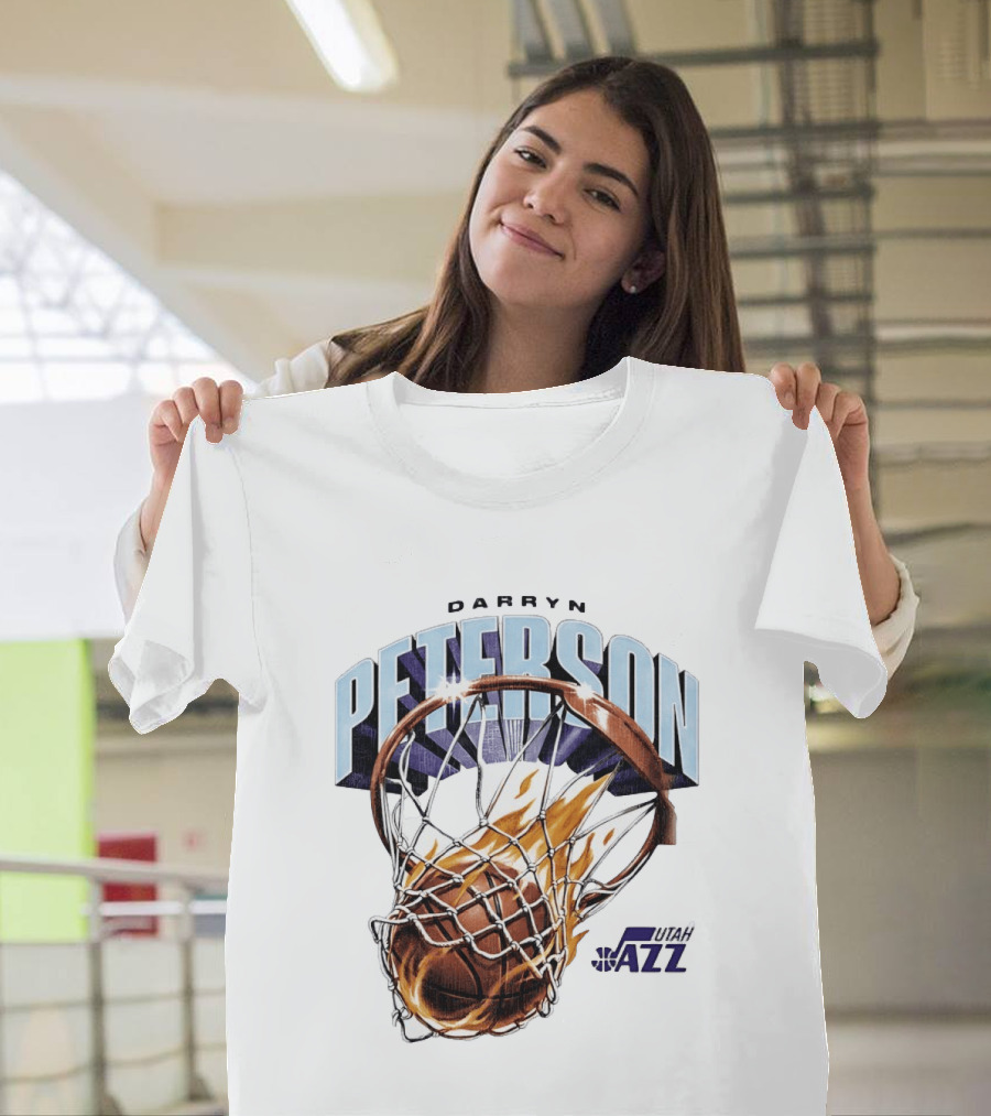 Darryn Peterson NBA Utah Jazz Basketball Hoop Flames T-Shirt