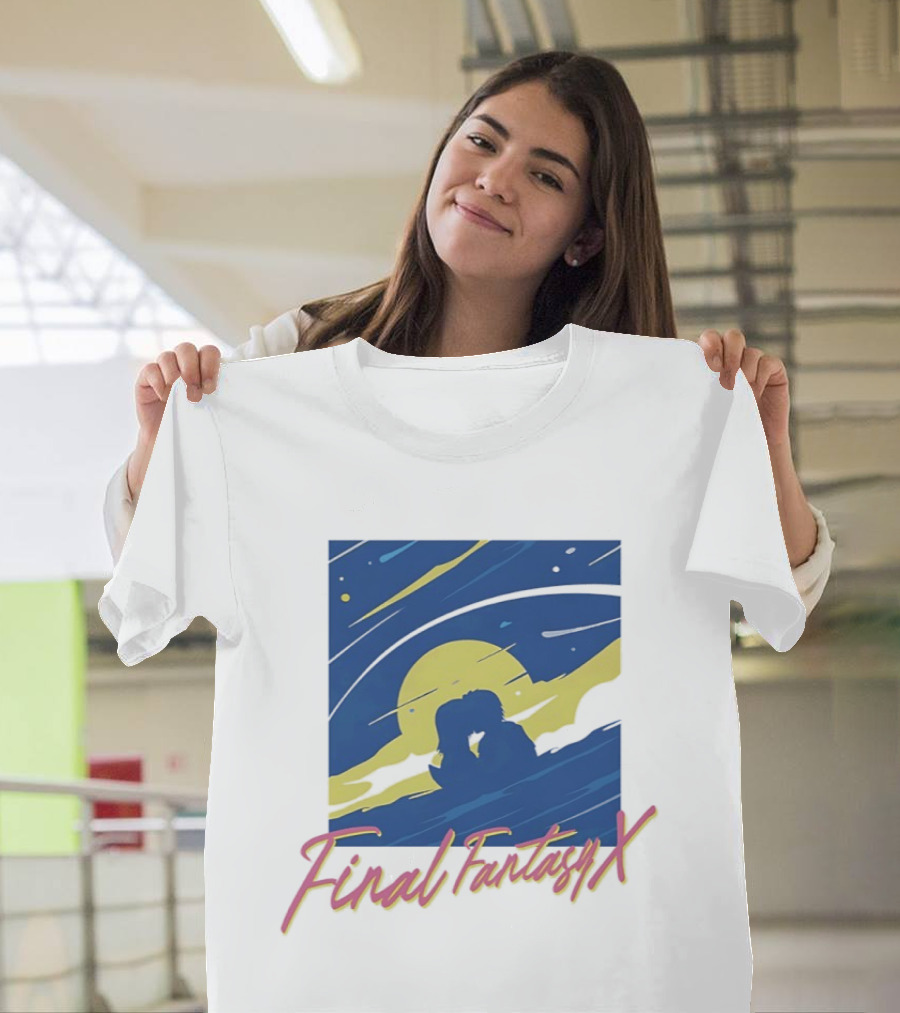 Final Fantasy X Tidus And Yuna Romantic Silhouette Under Moonlit Sky T-Shirt
