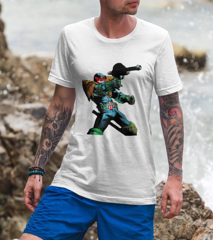 Judge Dredd Lawgiver Comic Book Character With Iconic Helmet T-Shirt