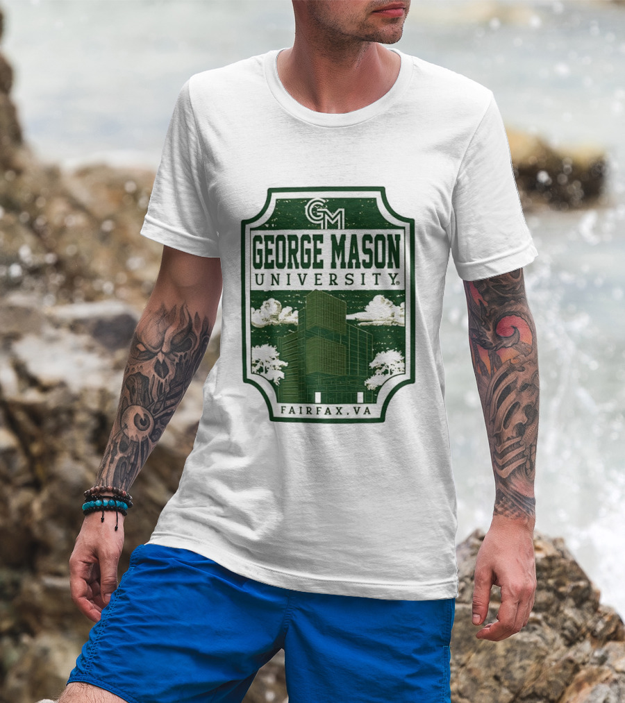 George Mason University GMU Fairfax VA Campus Scene Retro Vintage Green T-Shirt