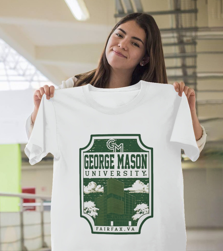 George Mason University GMU Fairfax VA Campus Scene Retro Vintage Green T-Shirt
