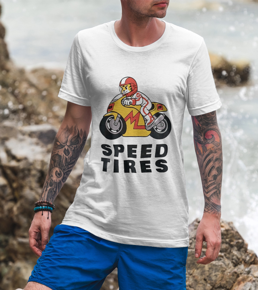 Speed Tires Tiger Motorcycle Racing Biker Rider On Yellow Bike T-Shirt
