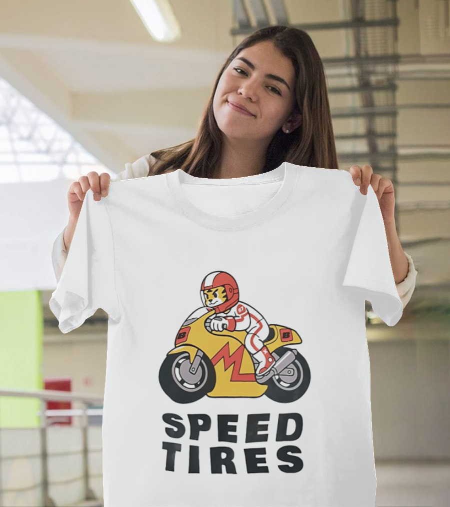 Speed Tires Tiger Motorcycle Racing Biker Rider On Yellow Bike T-Shirt