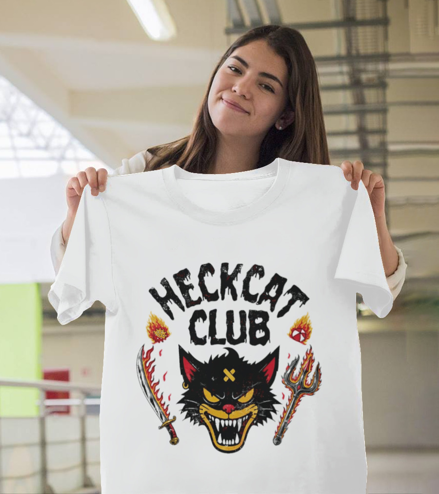 Heckcat Club Black Cat Sword Trident Flames T-Shirt