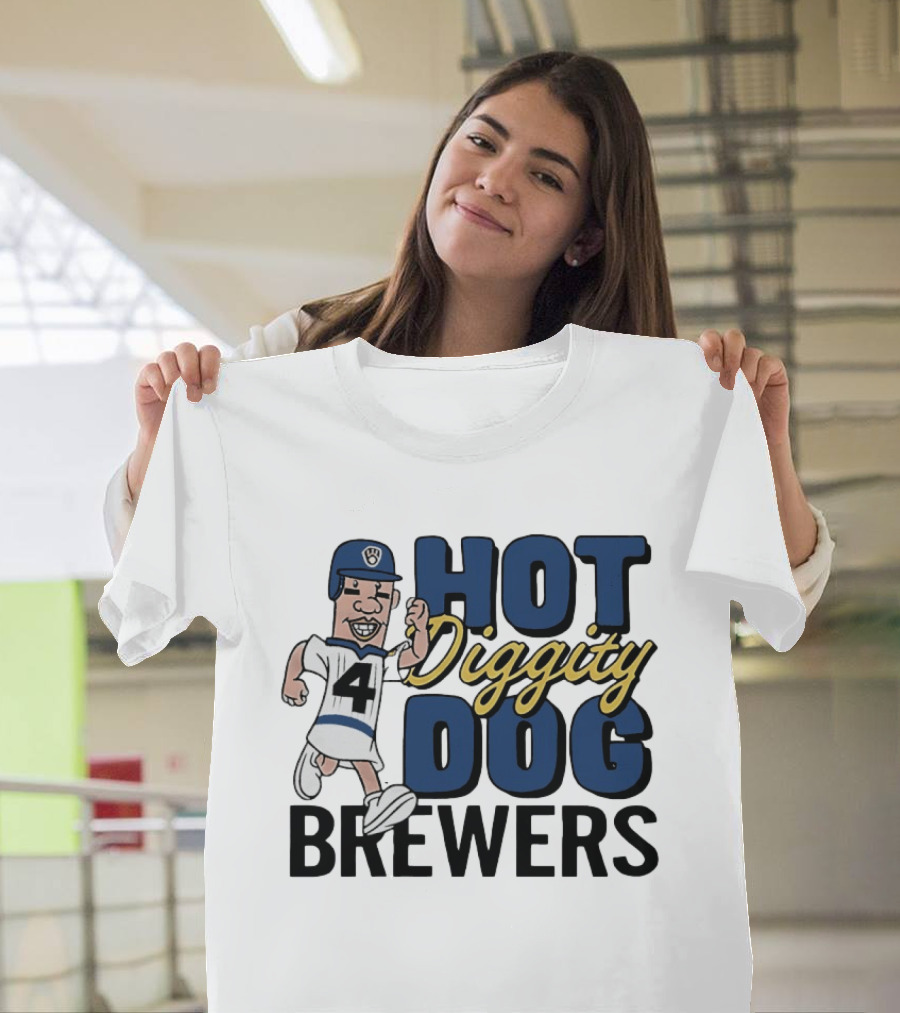 Milwaukee Brewers Hot Diggity Dog Baseball Player Number 4 T-Shirt