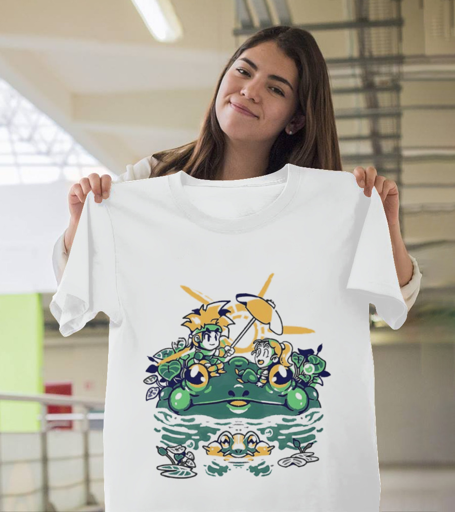 Hot Summer Swamp Frog Nature Characters Relaxing In Sun With Tropical Plants T-Shirt