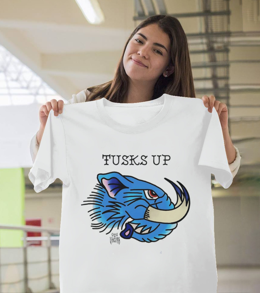 Tusks Up Blue Boar Head By Ghou Viscera T-Shirt