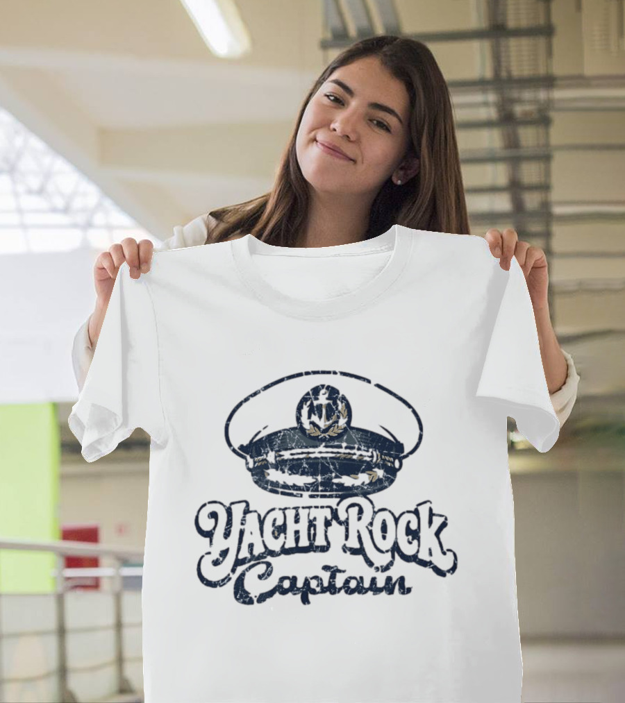 Yacht Rock Captain Distressed Nautical Captain's Hat T-Shirt