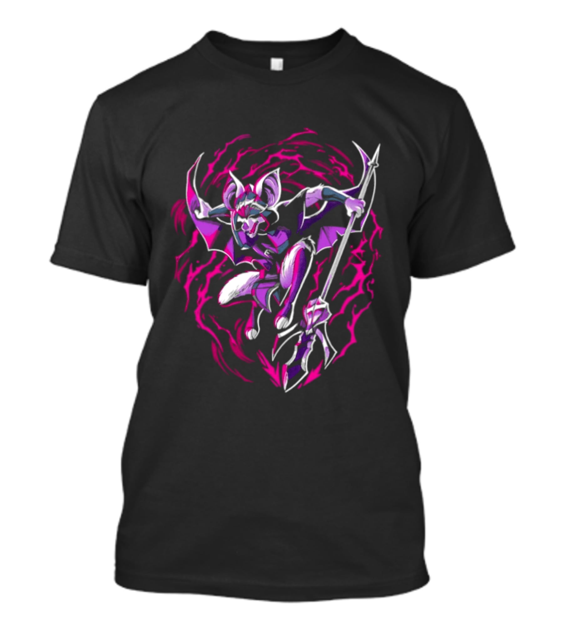 Thorne Bat Warrior With Spear Fantasy Purple Pink Swirl T-Shirt