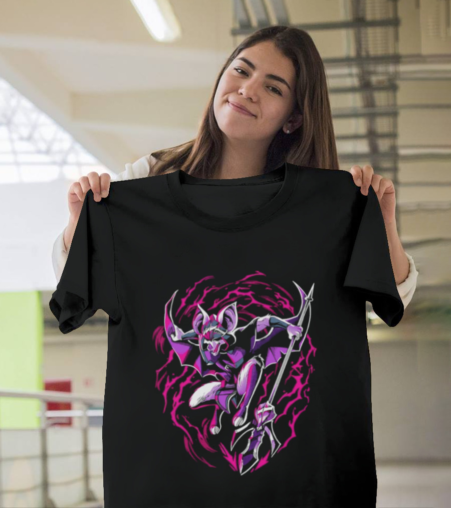 Thorne Bat Warrior With Spear Fantasy Purple Pink Swirl T-Shirt