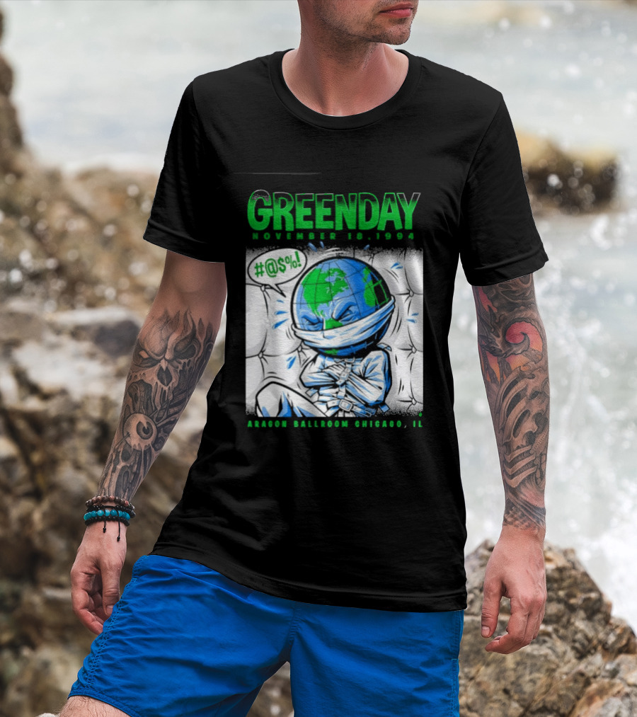 Greenday November 18 1994 Aragon Ballroom Chicago IL Earth T-Shirt