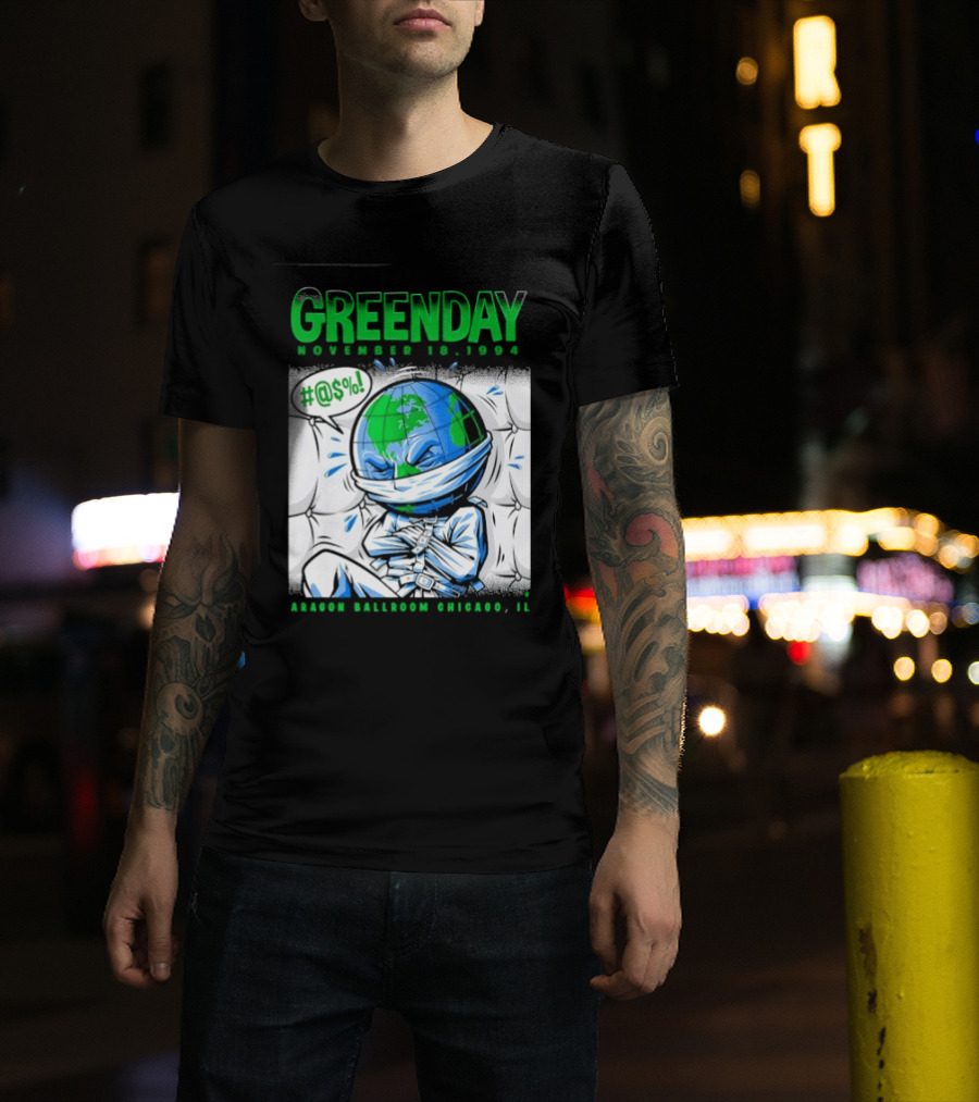 Greenday November 18 1994 Aragon Ballroom Chicago IL Earth T-Shirt