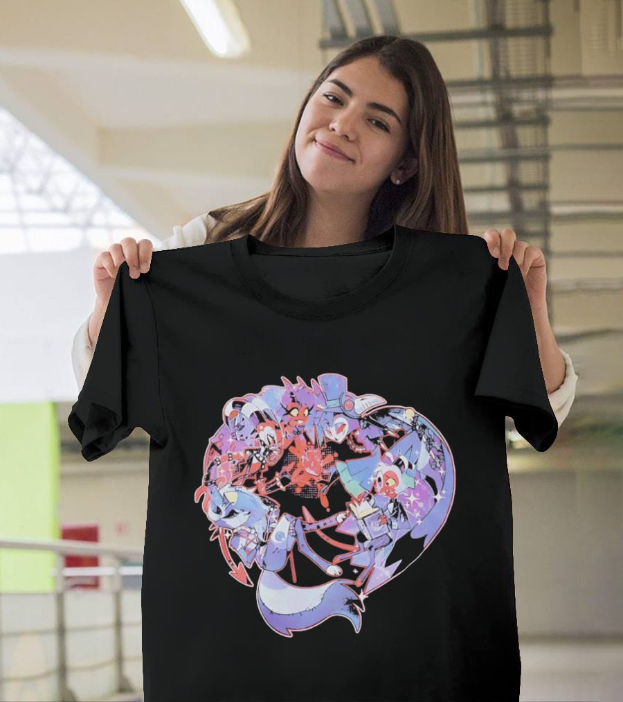 Helluva Boss Blitzø Moxxie Heart Character Collage T-Shirt