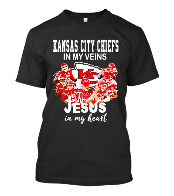 Kansas City Chiefs In My Veins Jesus In My Heart Football Fans T-Shirt