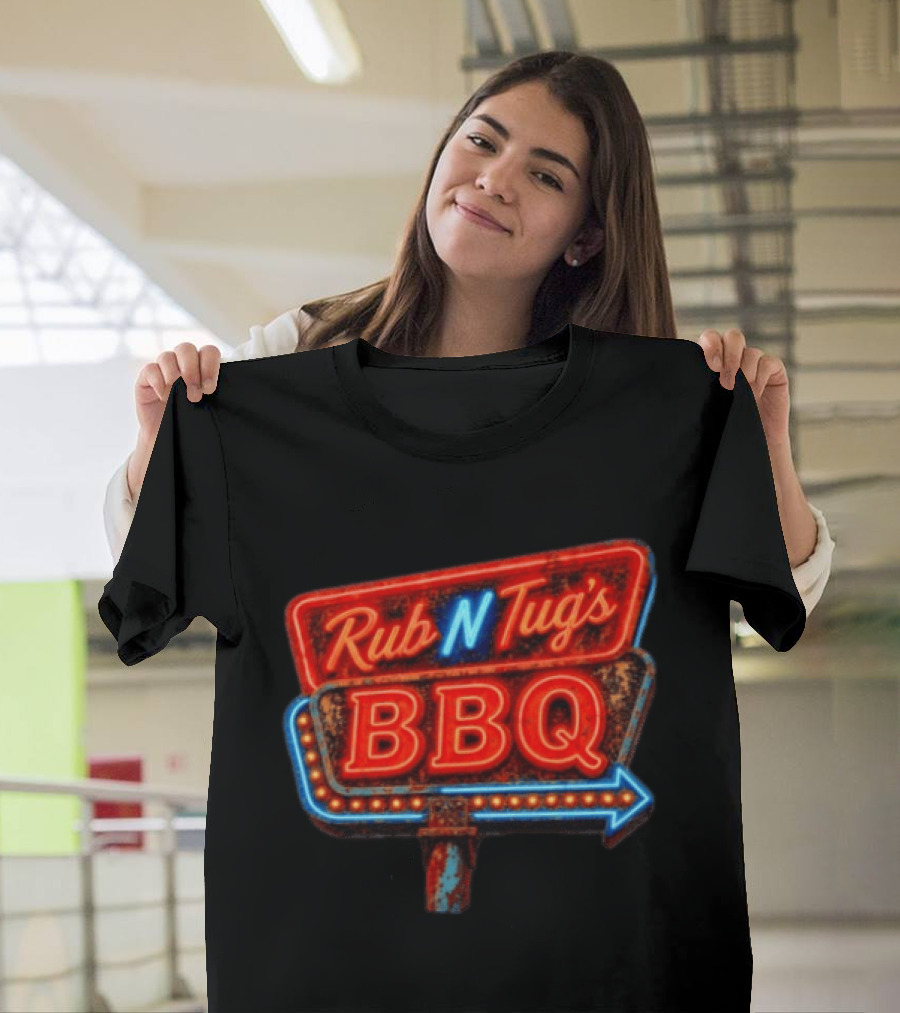 Rub N Tug's BBQ Neon Sign Barbecue Arrow T-Shirt
