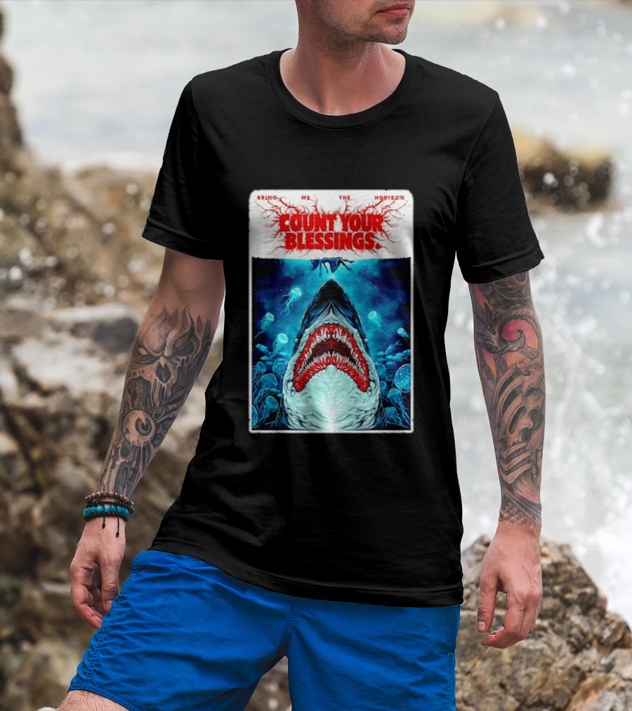 Bring Me The Horizon Count Your Blessings Shark And Jellyfish Ocean Scene T-Shirt