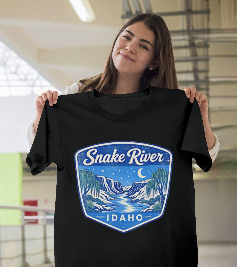 Snake River Idaho Nighttime Canyon With Moon And Stars T-Shirt