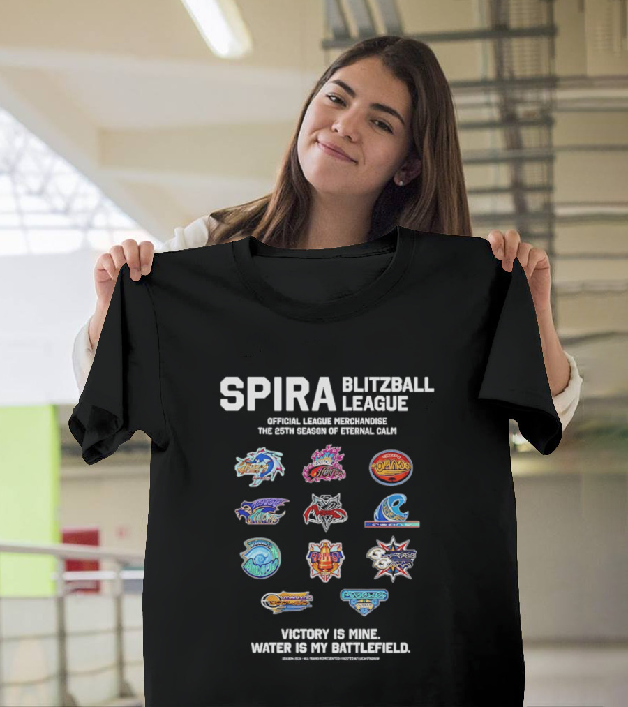 Spira Blitzball League Official Merchandise Logos 25th Season Eternal Calm Victory Is Mine Water Is My Battlefield T-Shirt