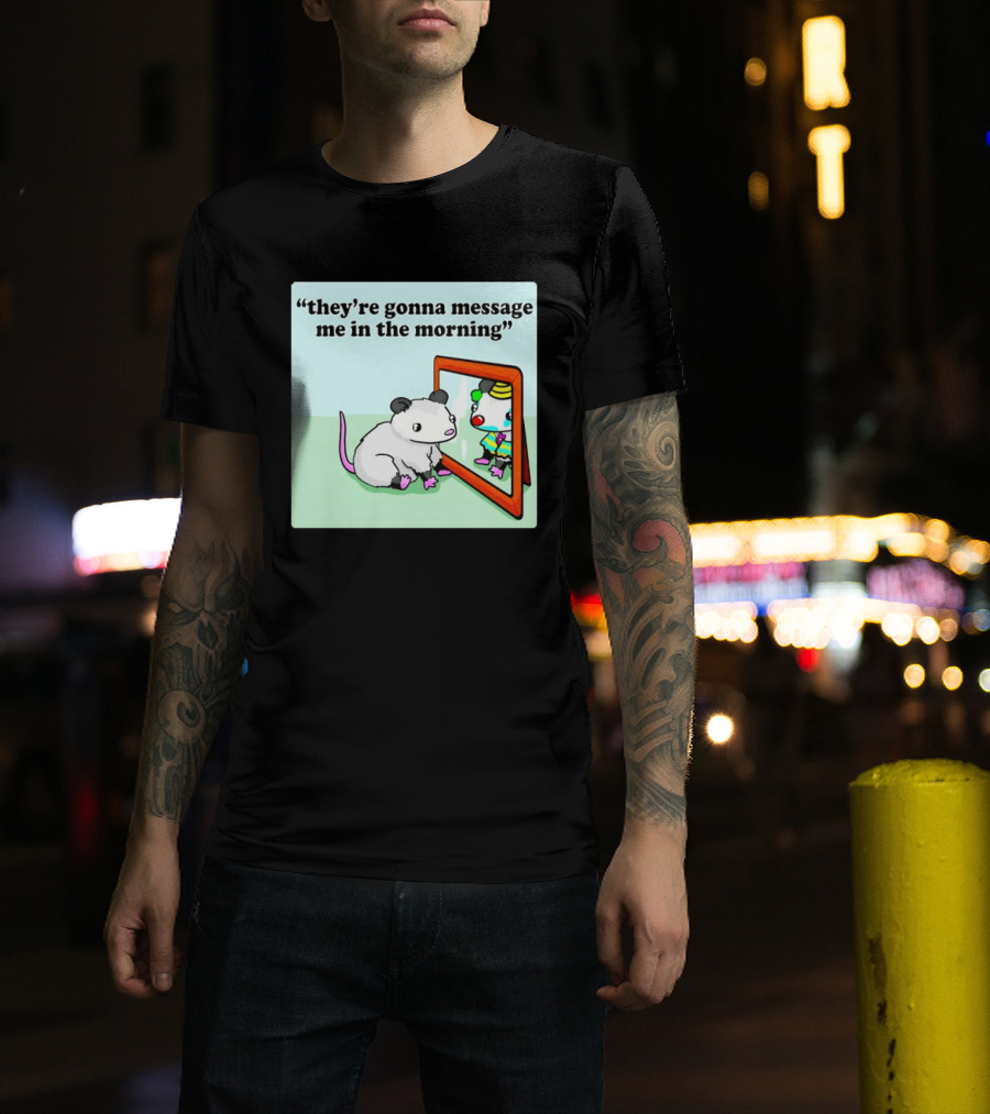 They're Gonna Message Me In The Morning Opossum Clown Mirror Reflection T-Shirt