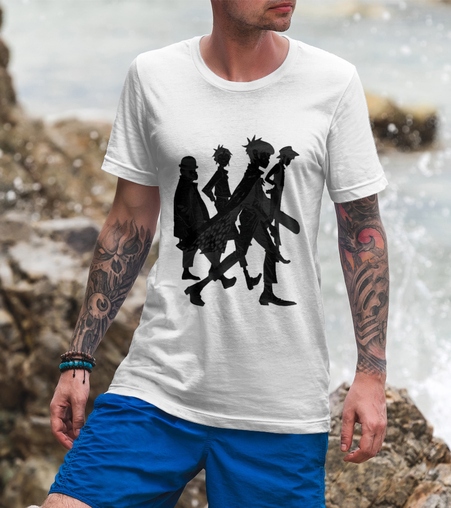 Gorillaz Band Members Silhouettes Dark Shadows Walking T-Shirt