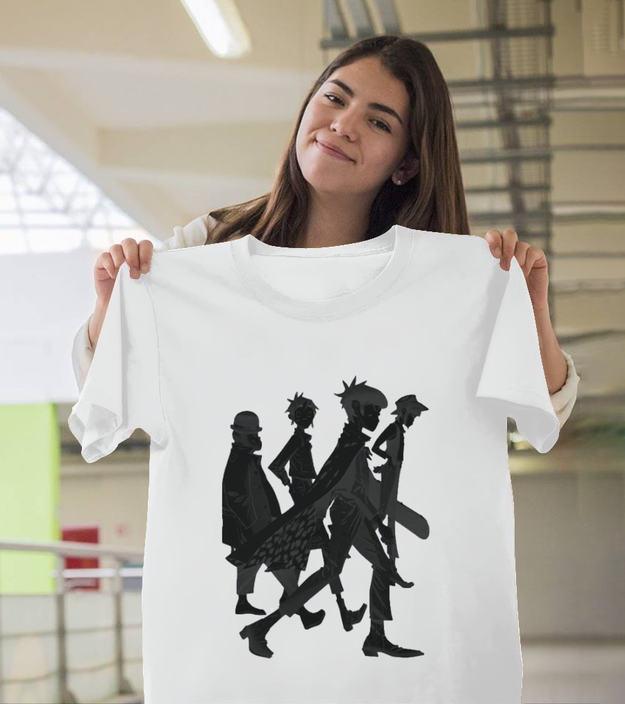 Gorillaz Band Members Silhouettes Dark Shadows Walking T-Shirt