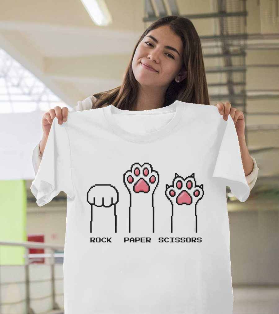 Cat Paws Rock Paper Scissors Pixel Kitten Game T-Shirt