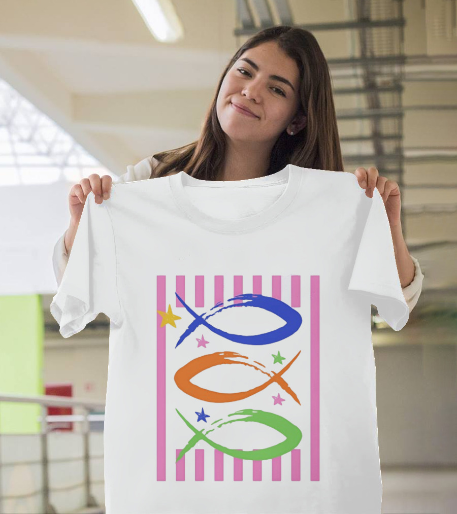 Christian Fish With Vibrant Stars And Stripes T-Shirt