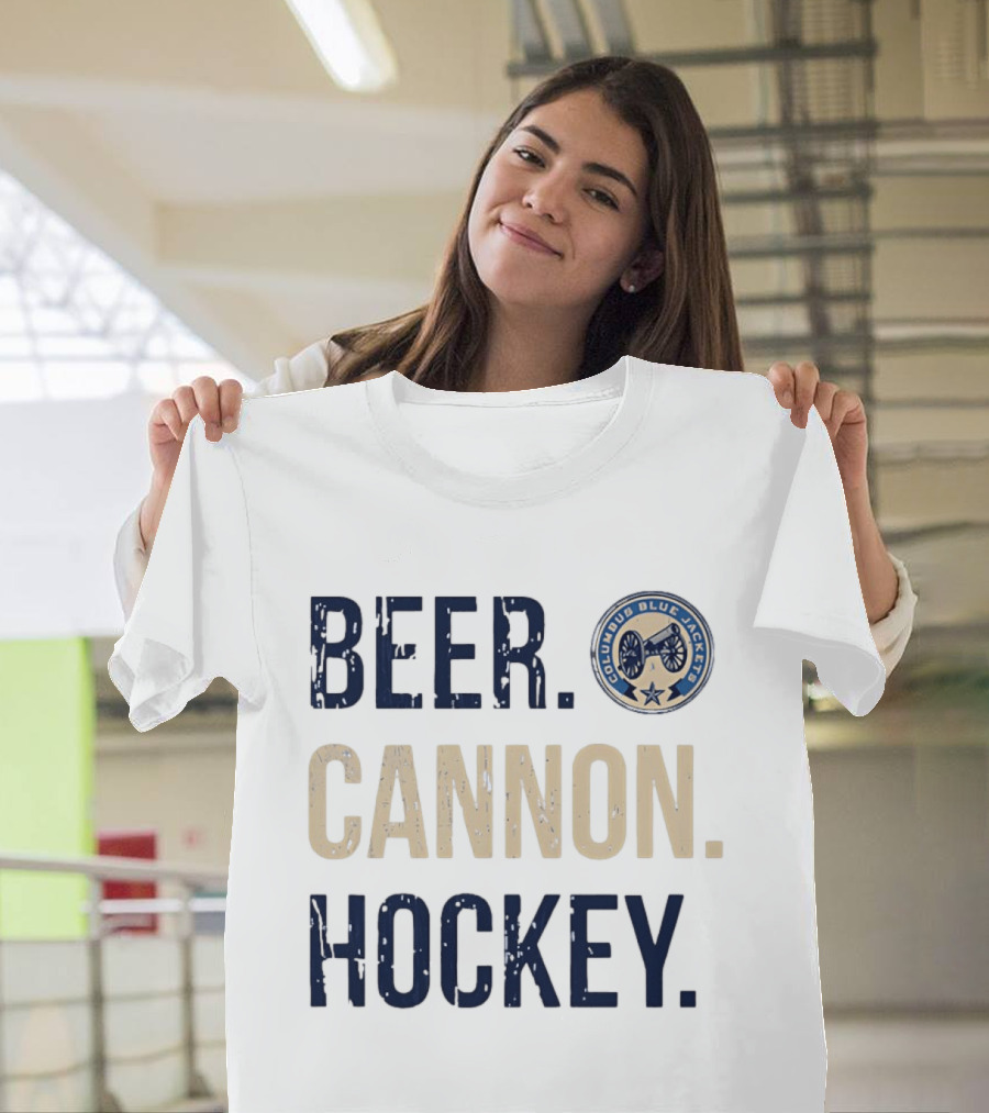 Columbus Blue Jackets Beer Cannon Hockey Team Spirit T-Shirt