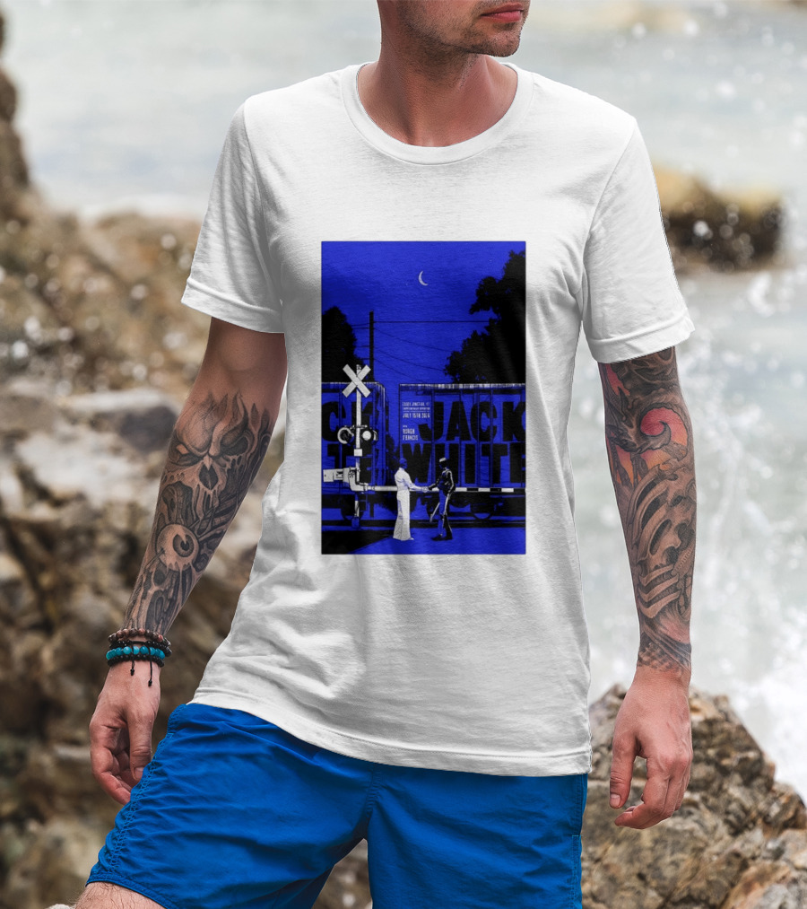 Jack White Rough Francis Essex Junction VT July 15 2026 Train Crossing Night Scene Moon T-Shirt