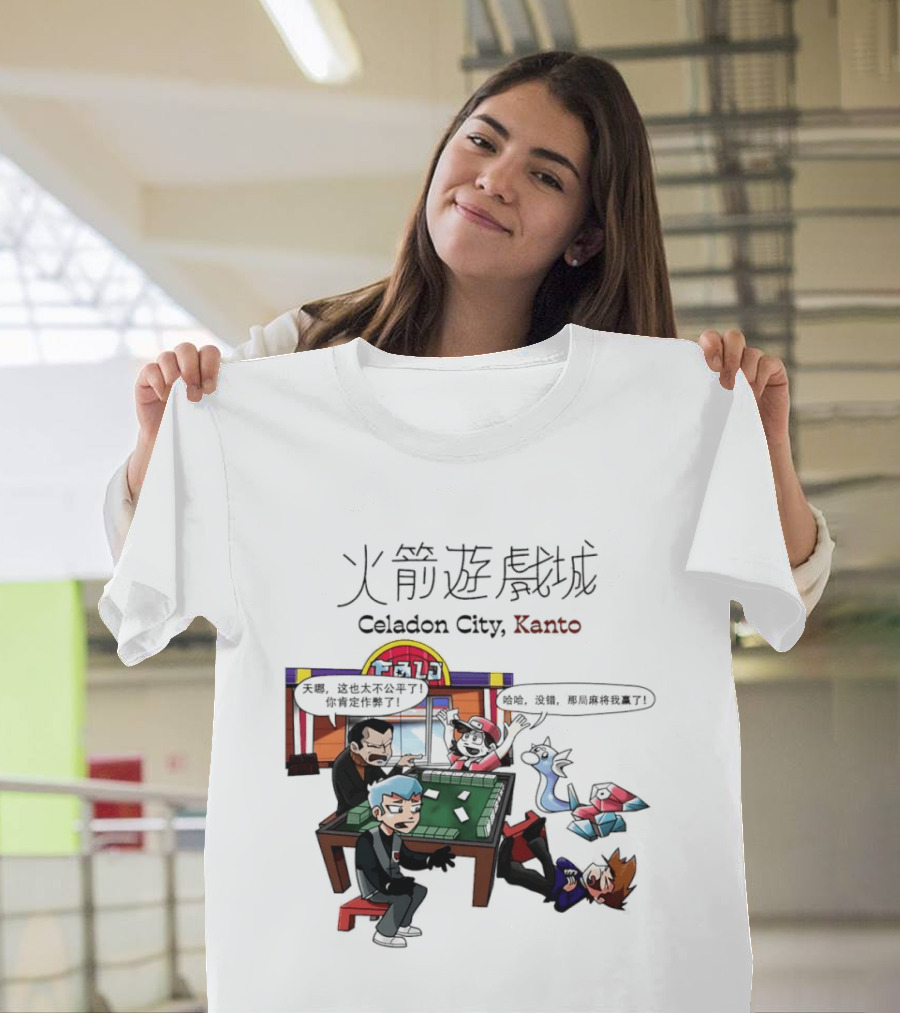Celadon City Kanto Casino Scene With Iconic Characters T-Shirt