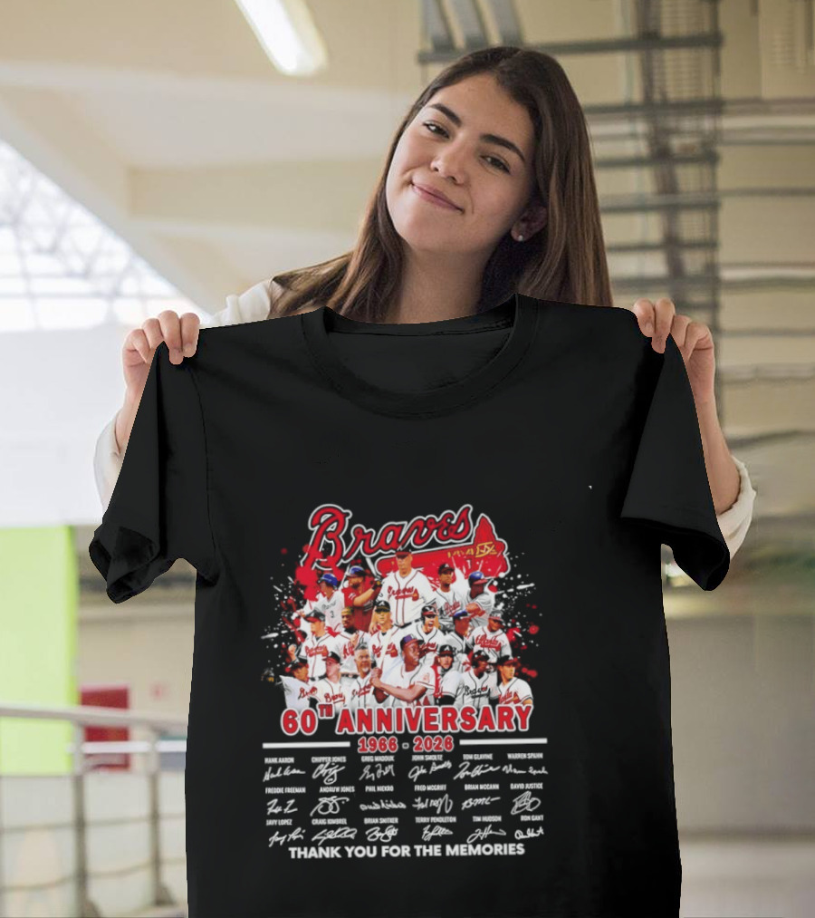 Atlanta Braves 60th Anniversary 1966 2026 Thank You For The Memories Signatures T-Shirt