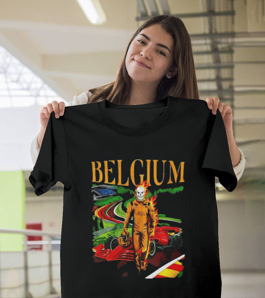 Belgium Dead Threads Formula 1 Racing Skeleton Flame Suit Track T-Shirt