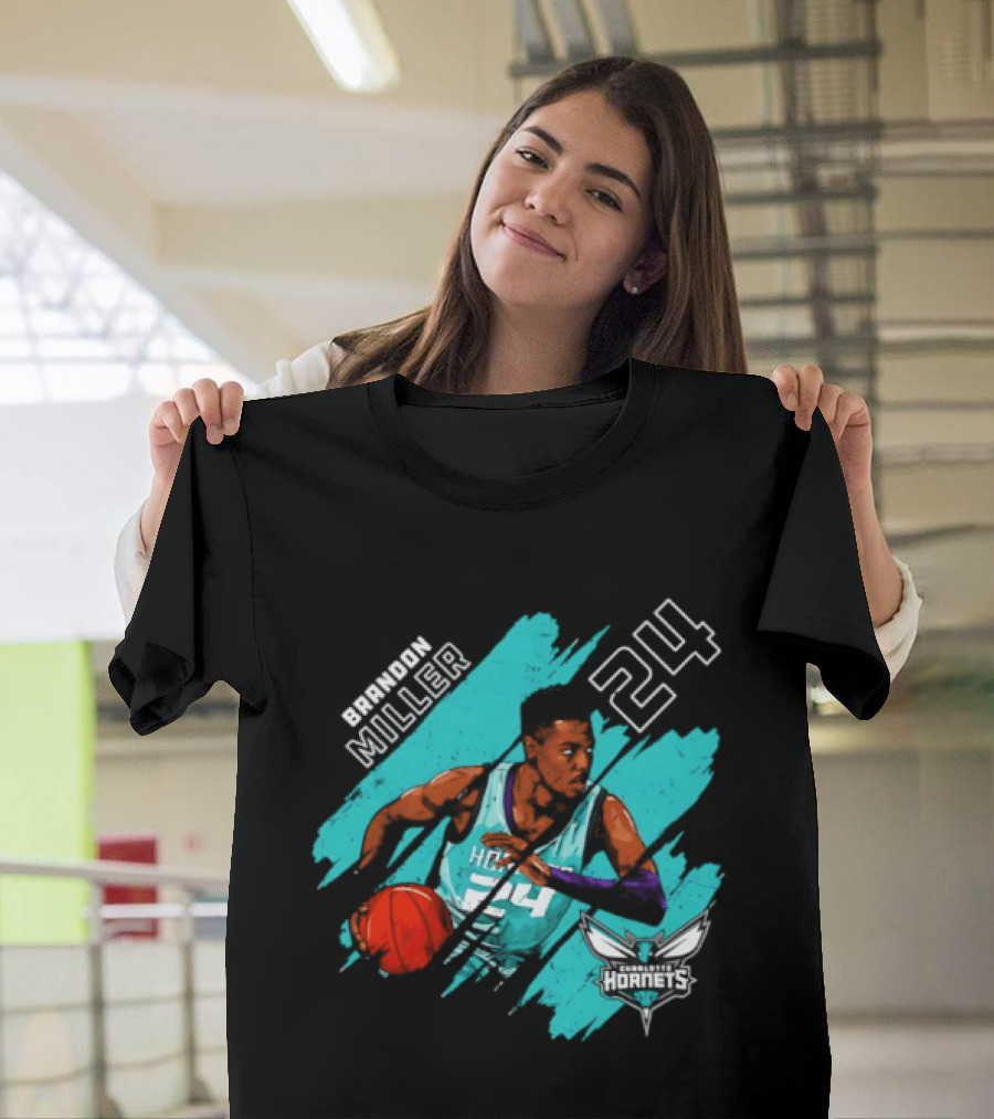 Brandon Miller 24 Charlotte Hornets Basketball Stripes T-Shirt