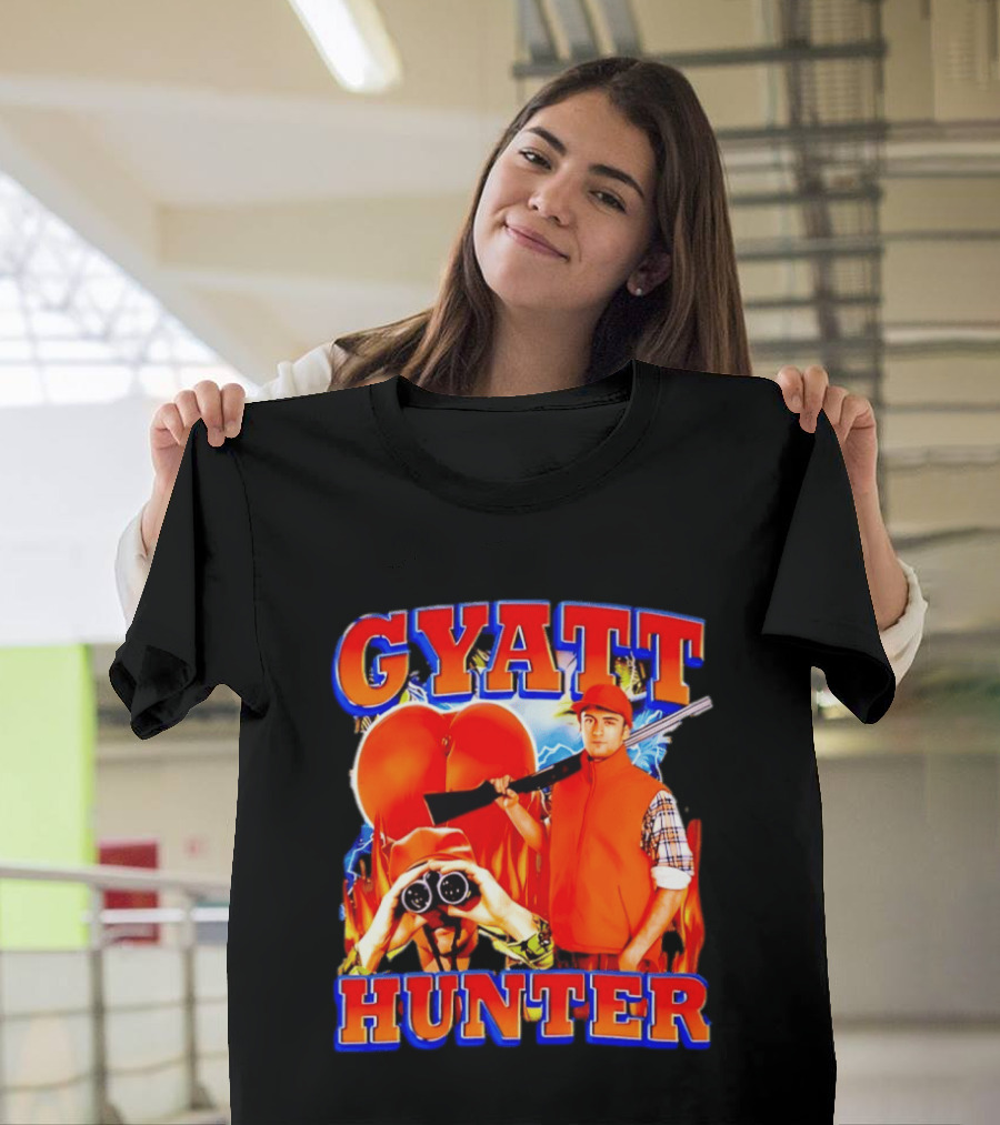 Gyatt Hunter Peach Slang With Binoculars And Rifle T-Shirt