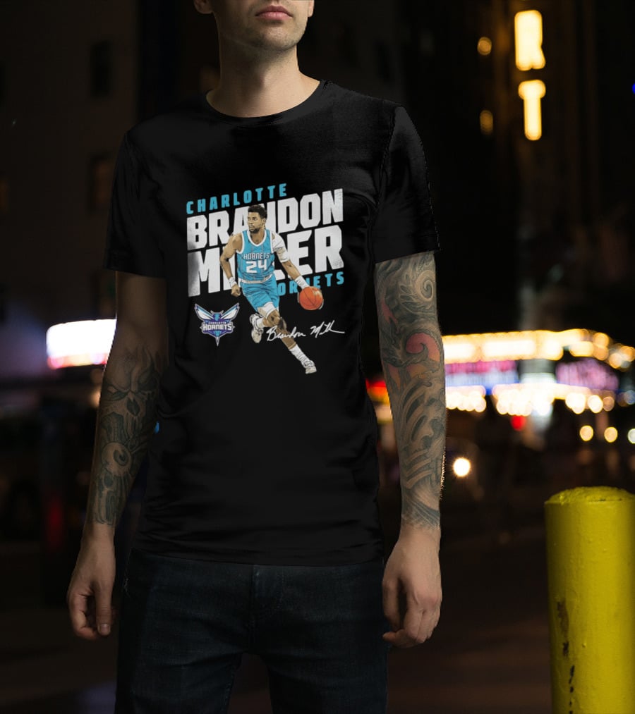 Charlotte Hornets Brandon Miller 24 Basketball Player Signature T-Shirt