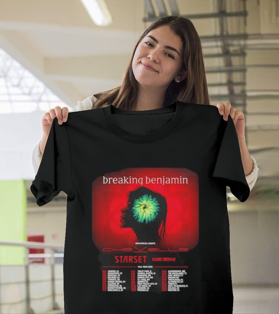 Breaking Benjamin Chevelle Starset Kami Kehe Fall Tour 2026 Dates And Locations T-Shirt
